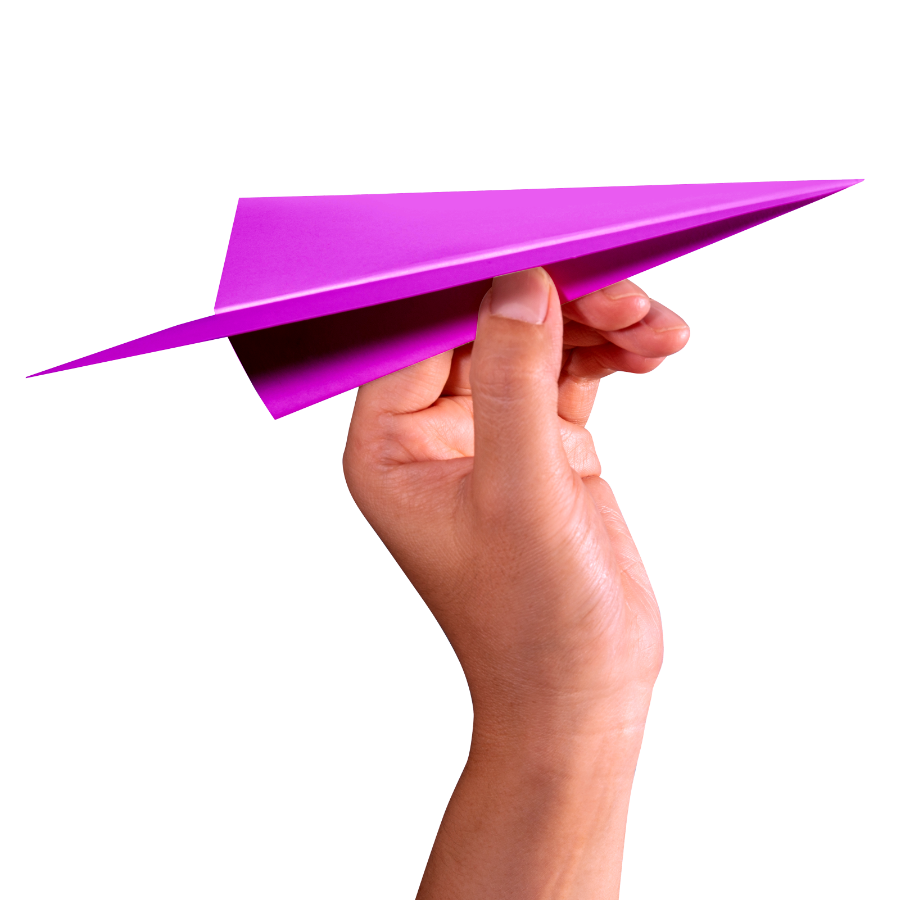 Someone holding a paper plane representing email being sent